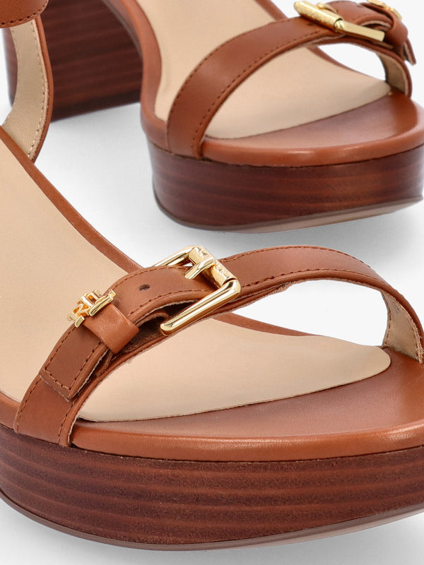 Melissah Lauren Tan Leather Block Heel Sandals