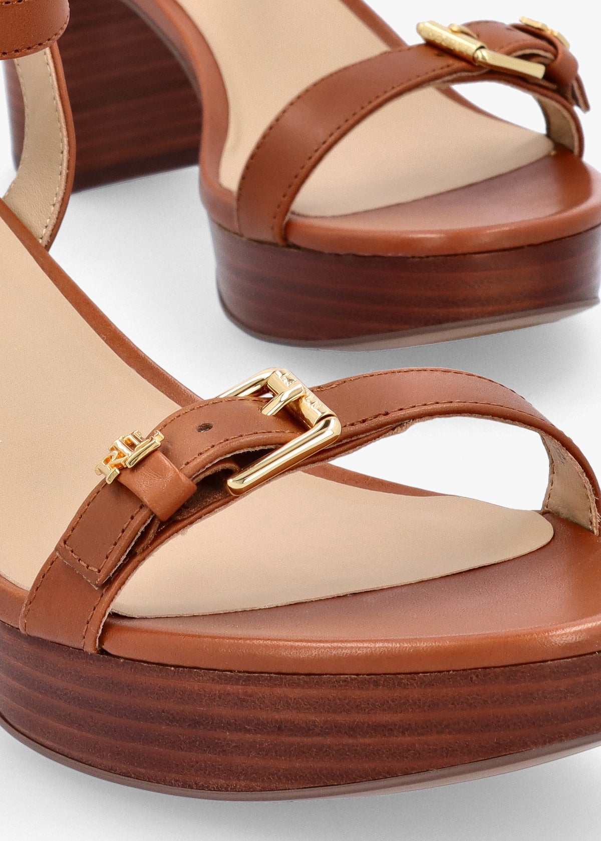 Melissah Lauren Tan Leather Block Heel Sandals
