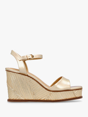 Chalk Gold Leather Stitch Detail Wedge Sandals