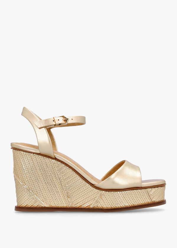 Chalk Gold Leather Stitch Detail Wedge Sandals
