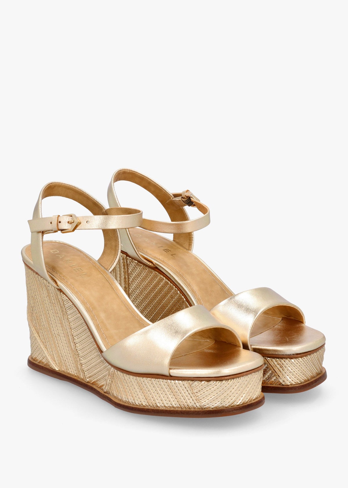 Chalk Gold Leather Stitch Detail Wedge Sandals