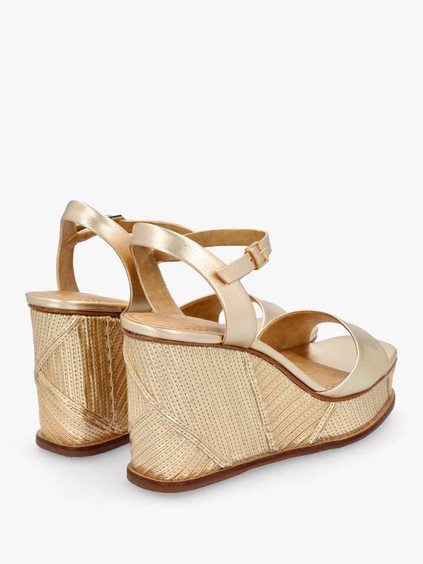 Chalk Gold Leather Stitch Detail Wedge Sandals