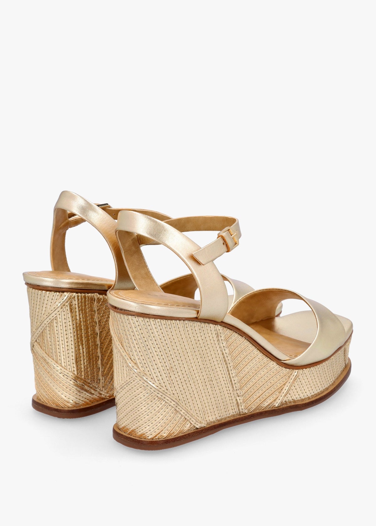 Chalk Gold Leather Stitch Detail Wedge Sandals