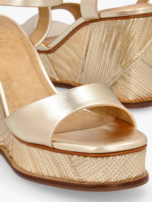 Chalk Gold Leather Stitch Detail Wedge Sandals