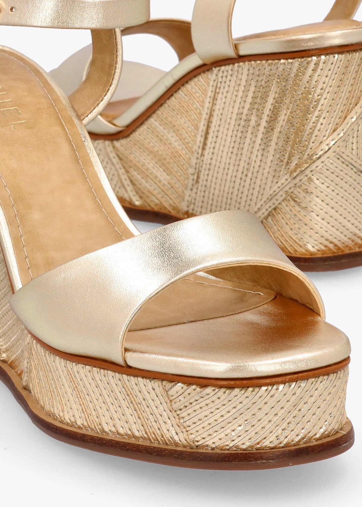 Chalk Gold Leather Stitch Detail Wedge Sandals