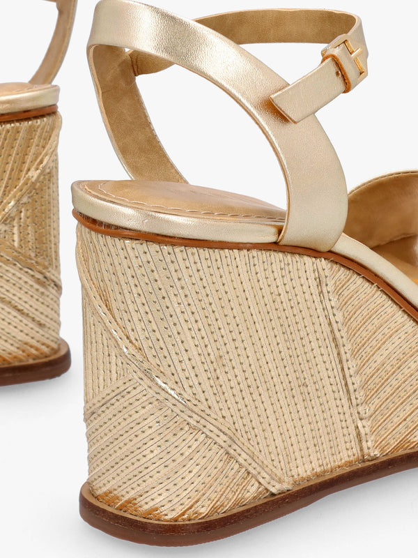 Chalk Gold Leather Stitch Detail Wedge Sandals