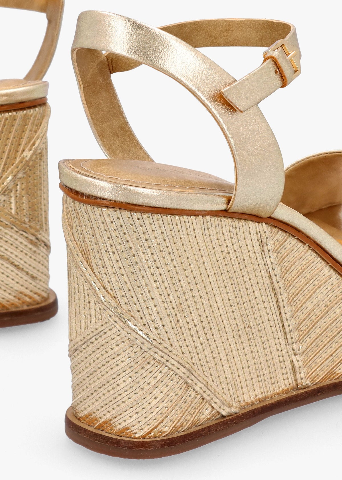 Chalk Gold Leather Stitch Detail Wedge Sandals