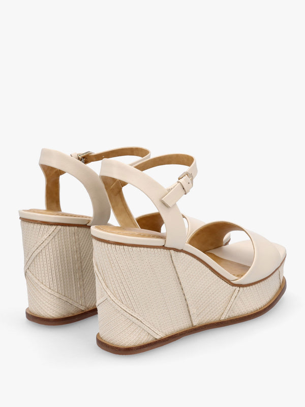 Chalk Cream Leather Stitch Detail Wedge Sandals
