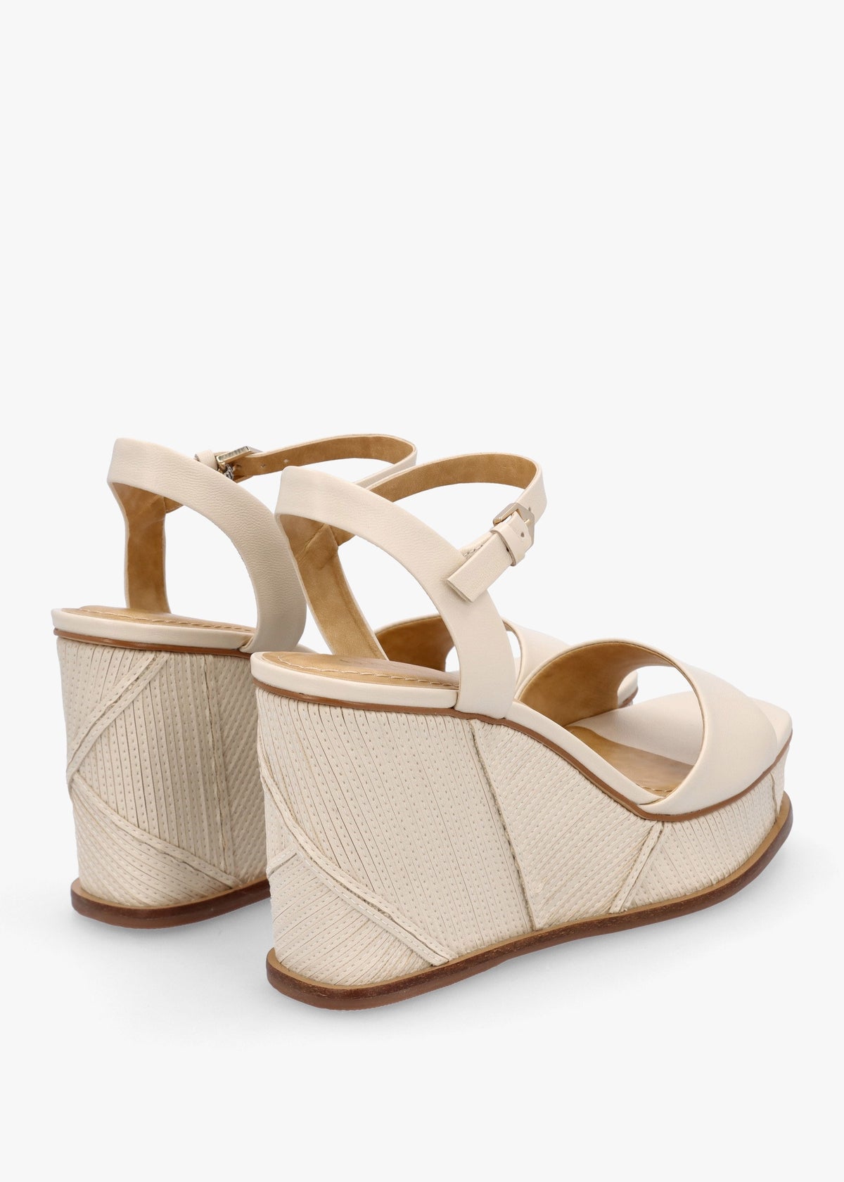 Chalk Cream Leather Stitch Detail Wedge Sandals
