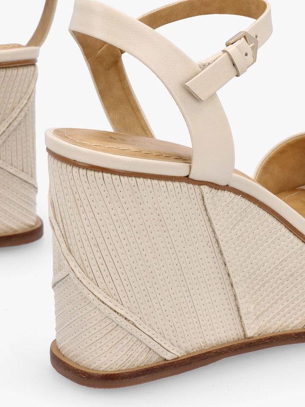 Chalk Cream Leather Stitch Detail Wedge Sandals