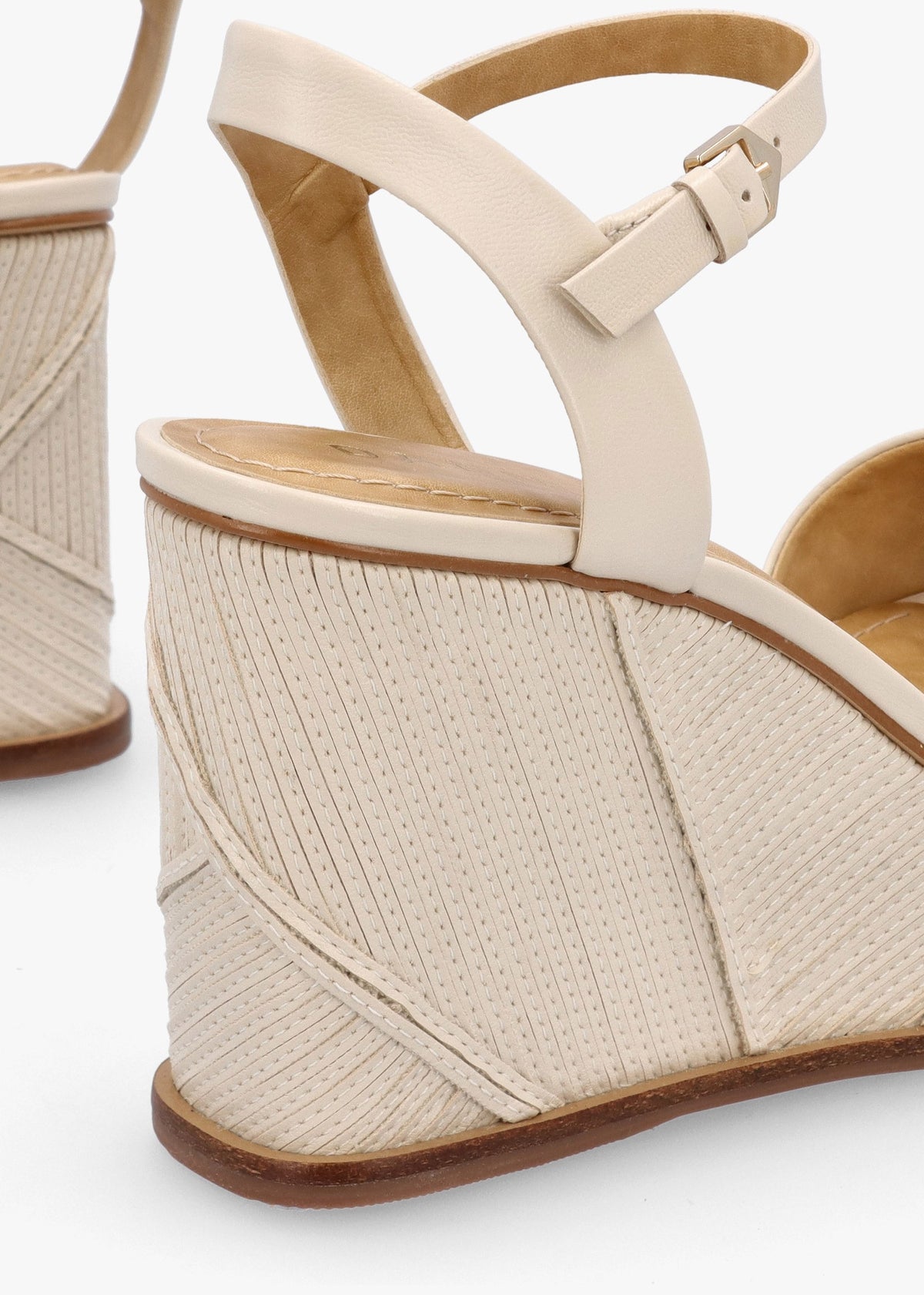 Chalk Cream Leather Stitch Detail Wedge Sandals