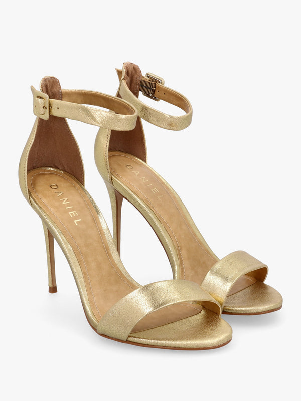 Carely Gold Leather Stiletto Heel Sandals