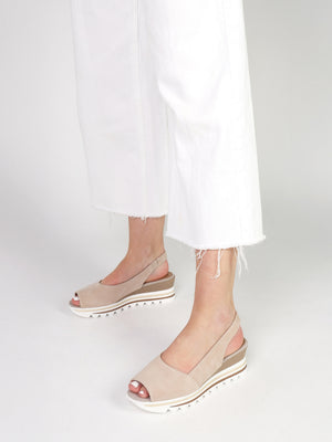 Canna Beige Suede Peep Toe Wedge Sandals