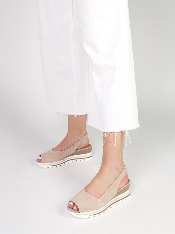 Canna Beige Suede Peep Toe Wedge Sandals