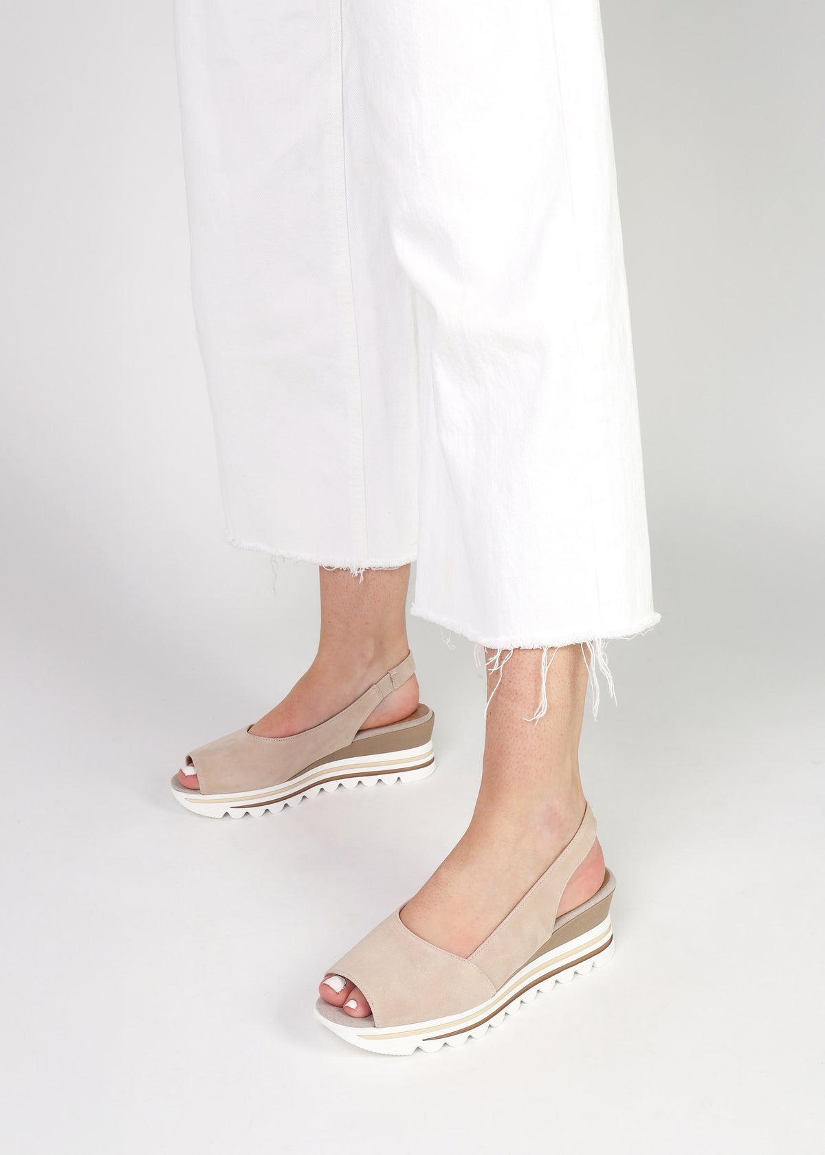 Canna Beige Suede Peep Toe Wedge Sandals