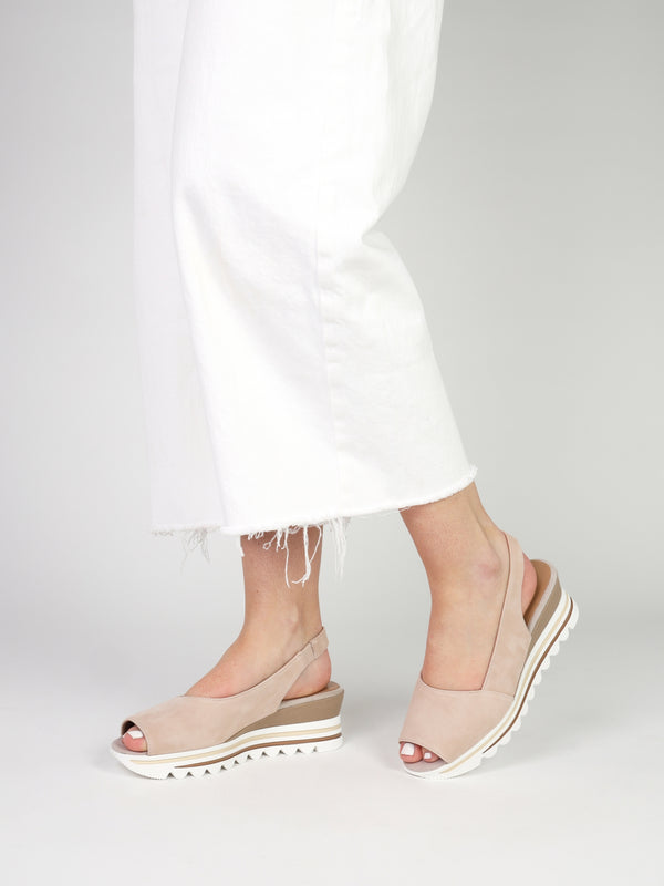 Canna Beige Suede Peep Toe Wedge Sandals