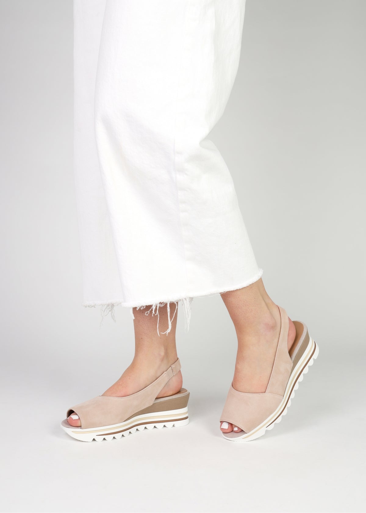 Canna Beige Suede Peep Toe Wedge Sandals