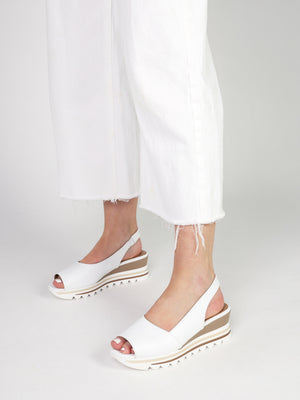 Canna White Leather Peep Toe Wedge Sandals