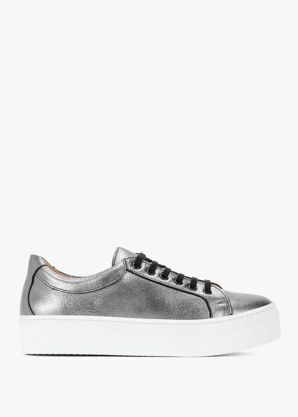 Piccadilly Circus Pewter Leather Flatform Trainers