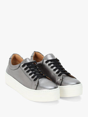 Piccadilly Circus Pewter Leather Flatform Trainers