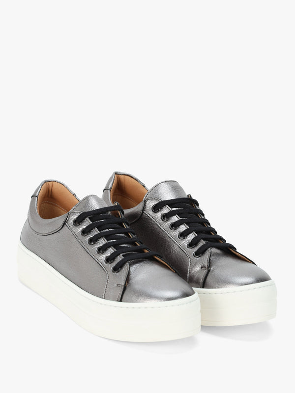 Piccadilly Circus Pewter Leather Flatform Trainers