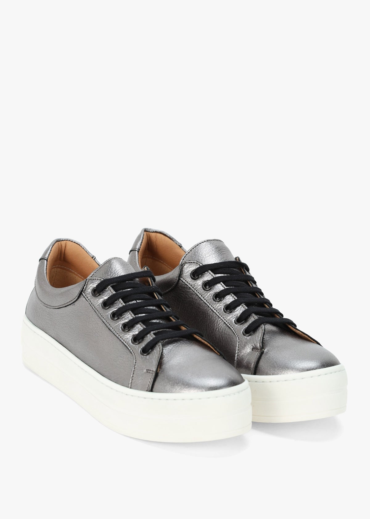 Piccadilly Circus Pewter Leather Flatform Trainers