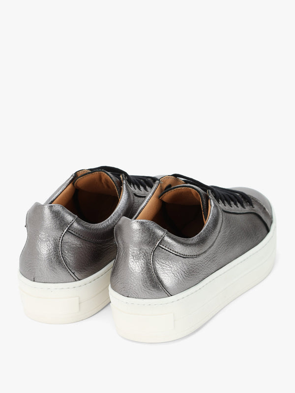 Piccadilly Circus Pewter Leather Flatform Trainers