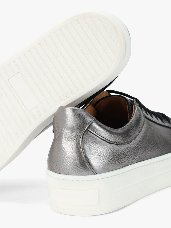 Piccadilly Circus Pewter Leather Flatform Trainers