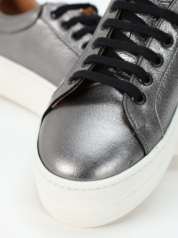 Piccadilly Circus Pewter Leather Flatform Trainers