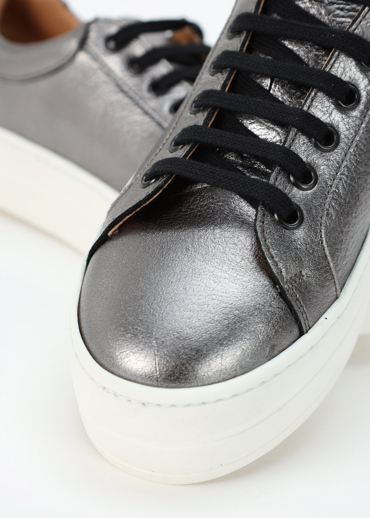 Piccadilly Circus Pewter Leather Flatform Trainers