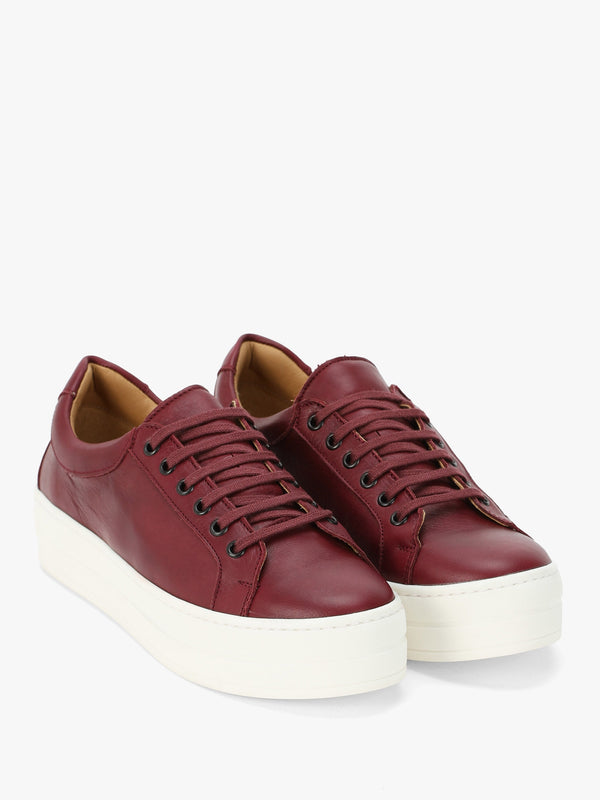 Piccadilly Circus Burgundy Leather Flatform Trainers