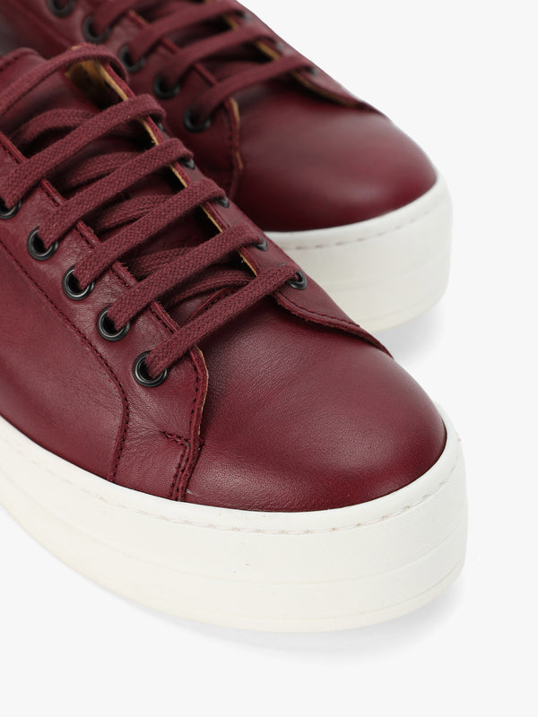 Piccadilly Circus Burgundy Leather Flatform Trainers