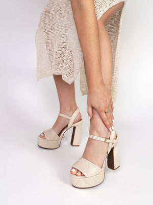Capri Cream Leather Stitch Detail Platform Heeled Sandals
