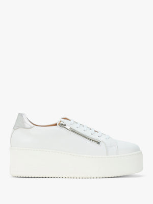 Tippy White Leather Flatform Trainers