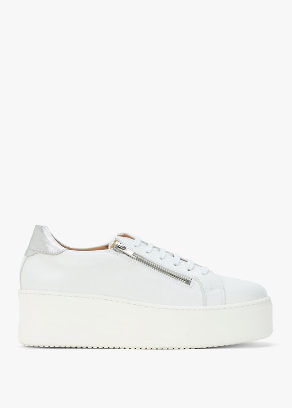 Tippy White Leather Flatform Trainers