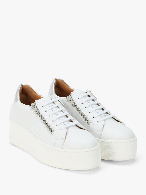Tippy White Leather Flatform Trainers