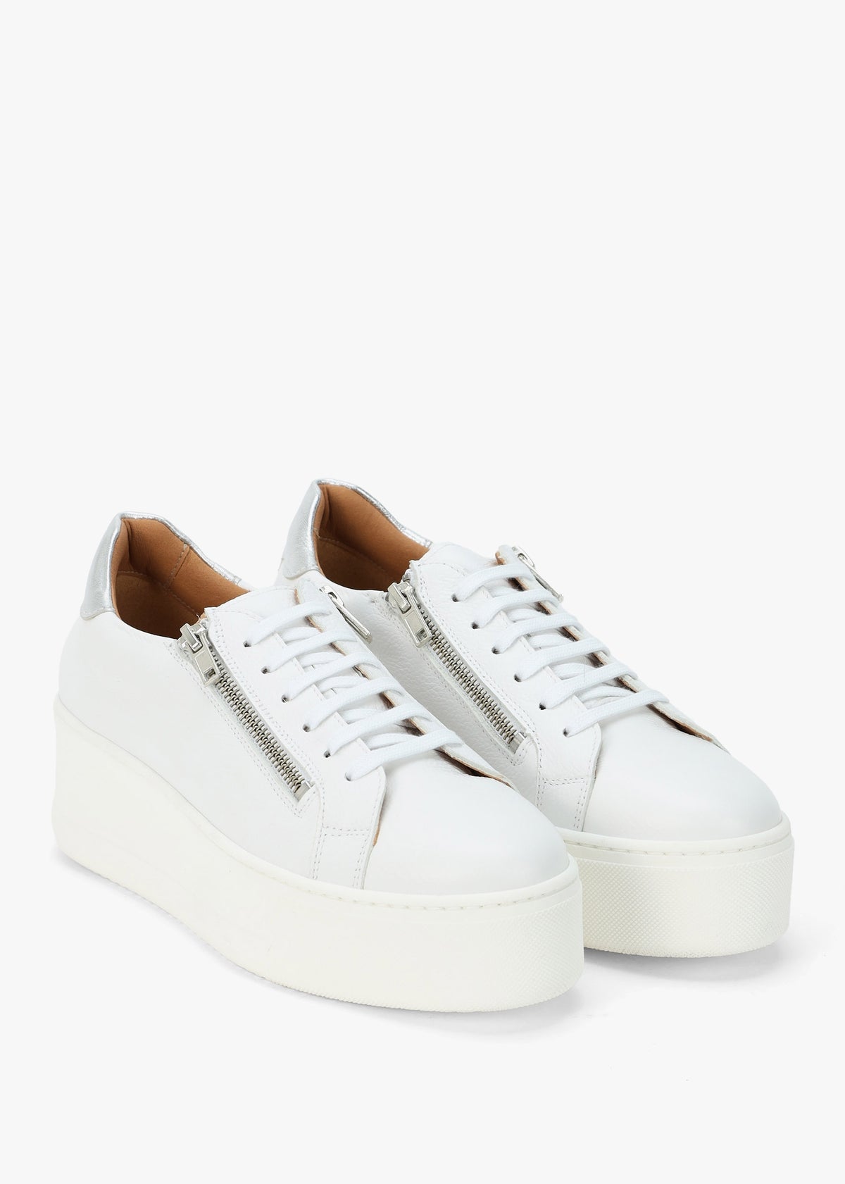 Tippy White Leather Flatform Trainers
