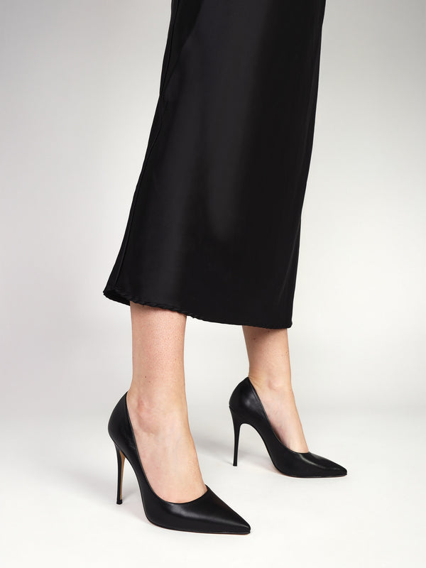 Comix Black Leather High Stiletto Court Shoes