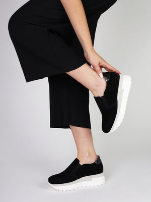 Commy Black Suede Flatform Wedge Shoes