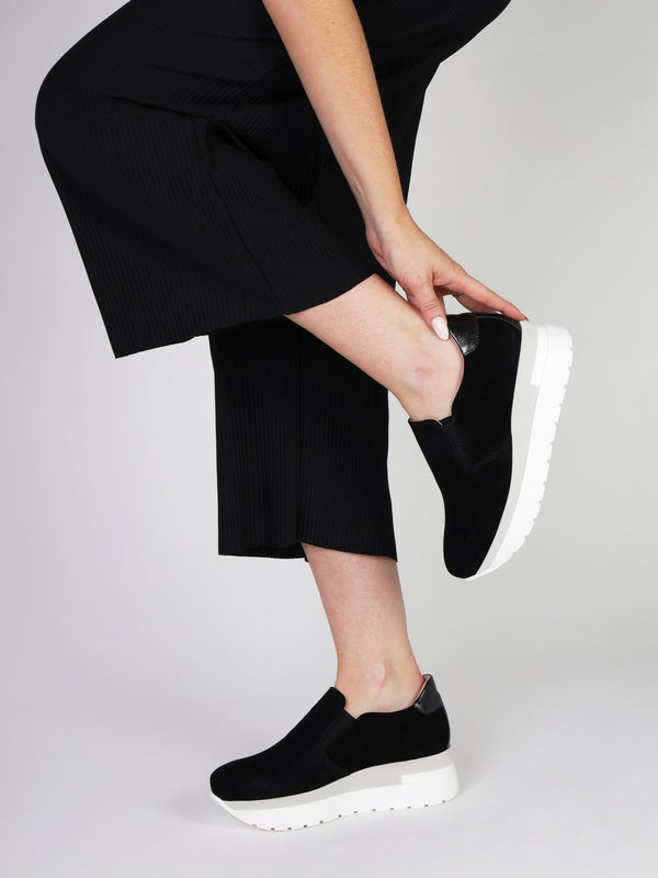 Commy Black Suede Flatform Wedge Shoes