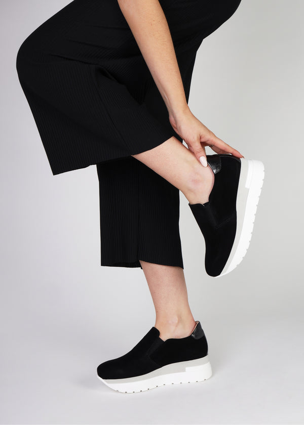 Commy Black Suede Flatform Wedge Shoes