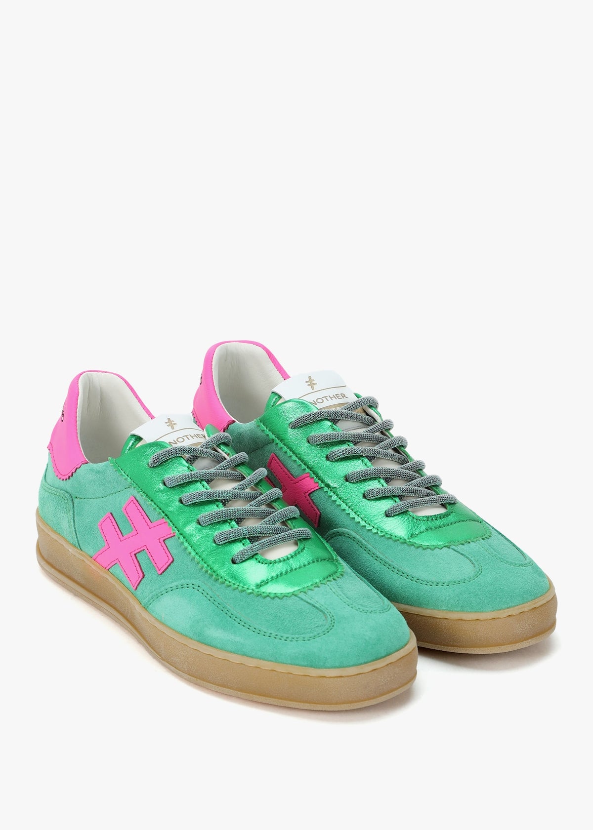 Green Suede & Metallic Leather Trainers