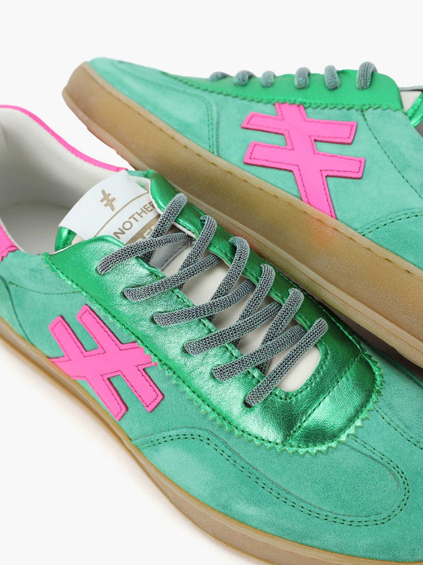 Green Suede & Metallic Leather Trainers