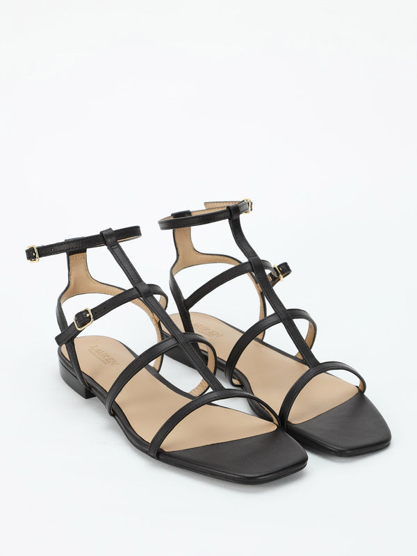Everley Lauren Black Leather Gladiator Sandals