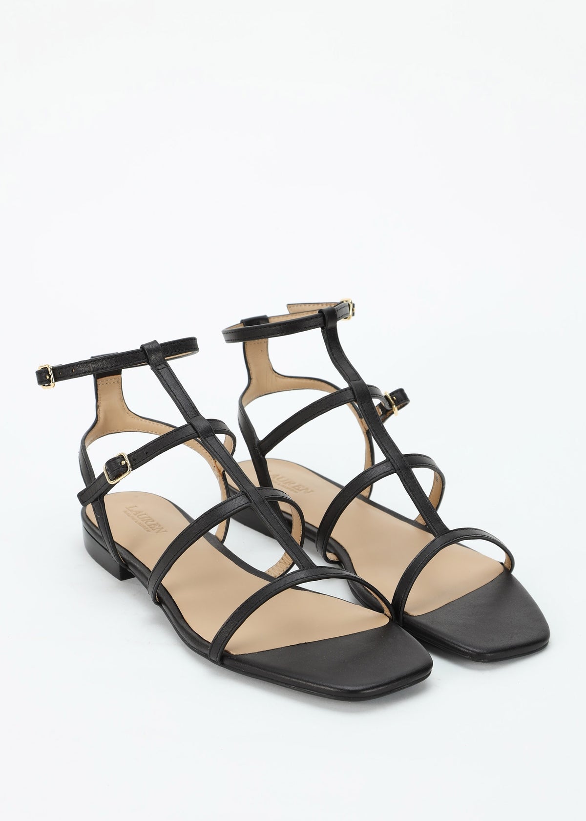 Everley Lauren Black Leather Gladiator Sandals