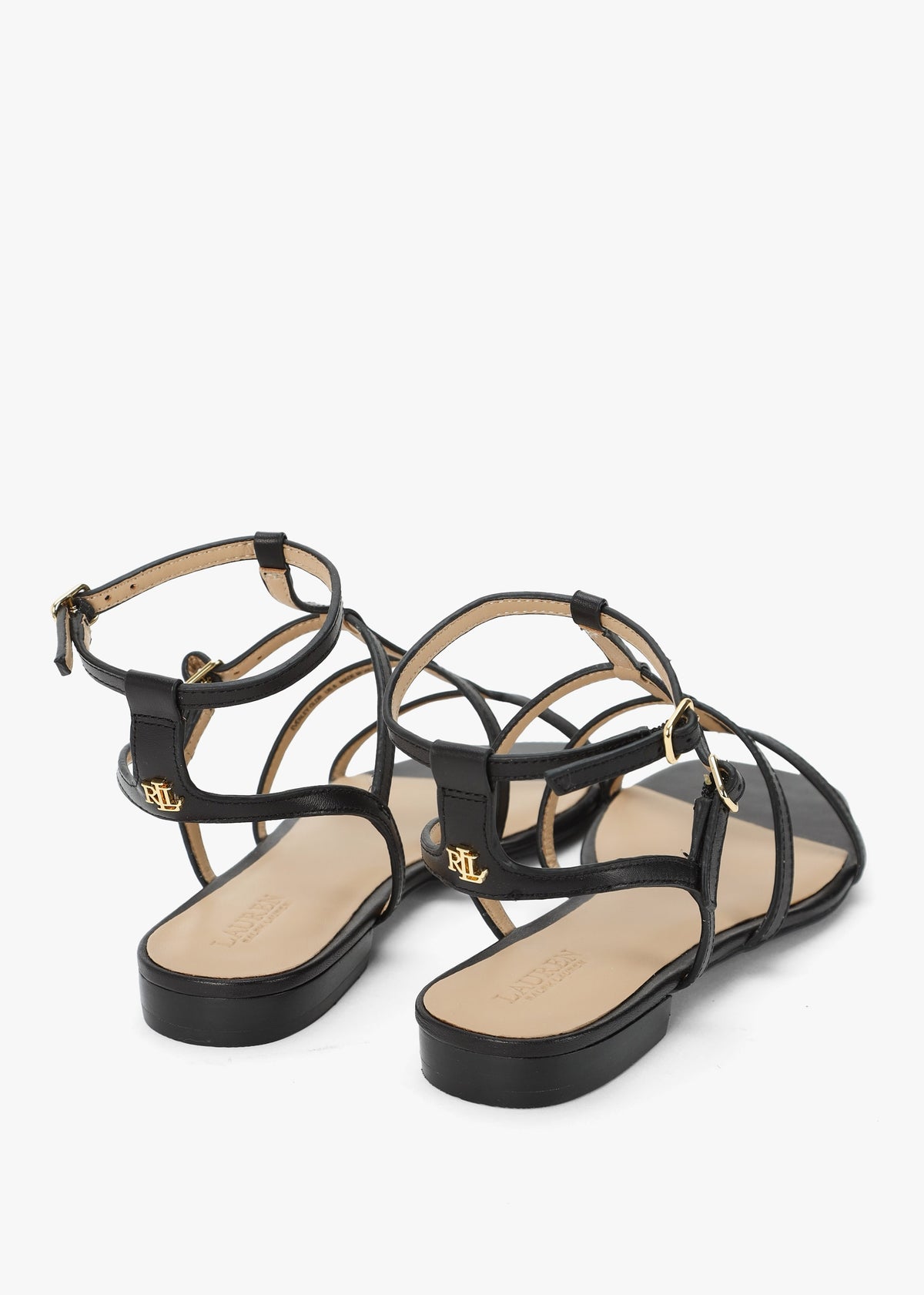 Everley Lauren Black Leather Gladiator Sandals