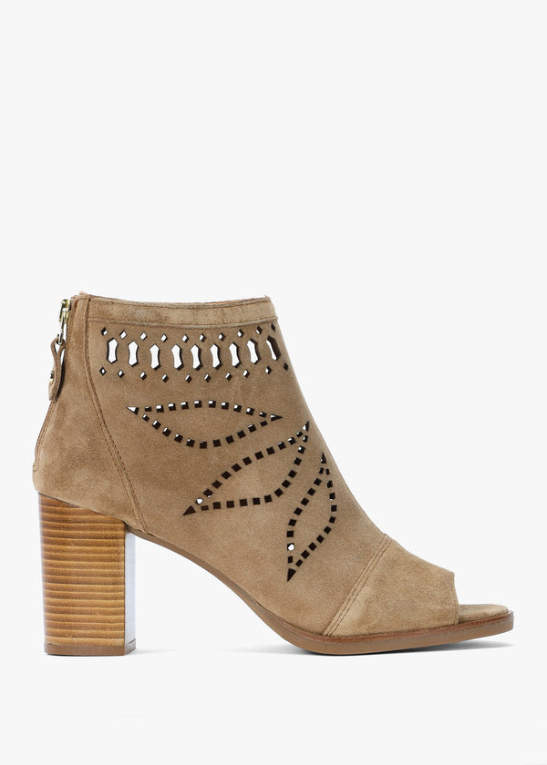Albany Taupe Suede Perforated Block Heel Shoe Boots