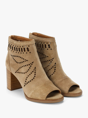 Albany Taupe Suede Perforated Block Heel Shoe Boots