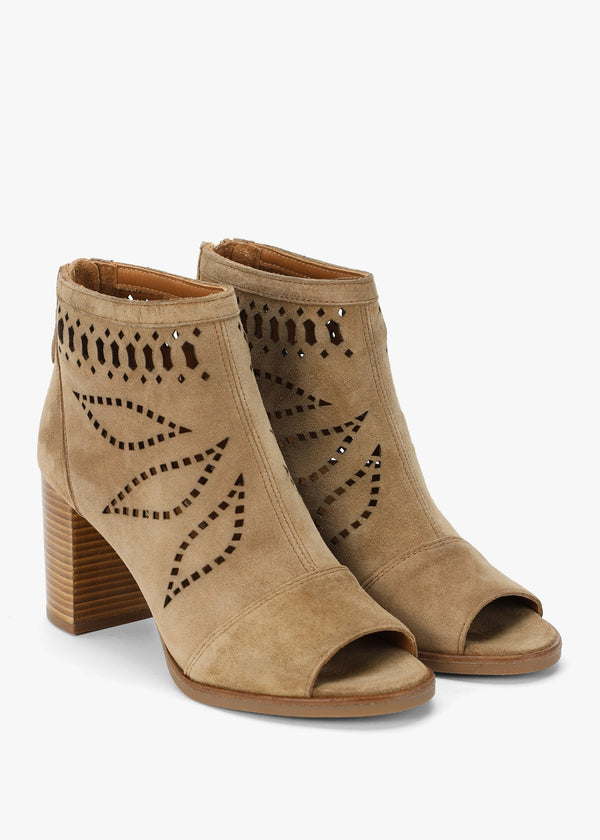 Albany Taupe Suede Perforated Block Heel Shoe Boots