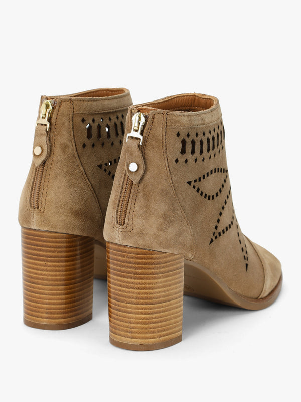 Albany Taupe Suede Perforated Block Heel Shoe Boots